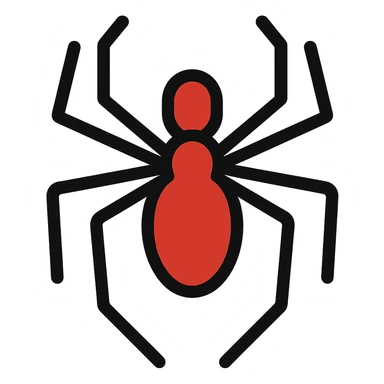 Minimalist, modern Spiderman logo with simple lines, colored in red and black, no background, clean and sharp graphic style. sticker