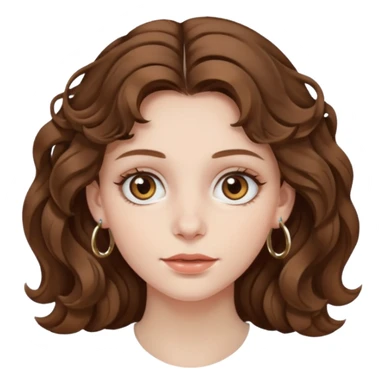 Create a brown haired girl with hazel eyes and wavy hair with pale skin and tony silver hoops￼ sticker