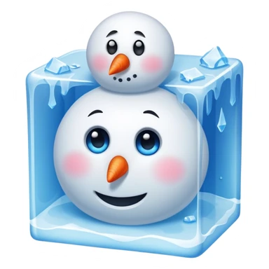 snowman stuck in ice block  with sad face sticker
