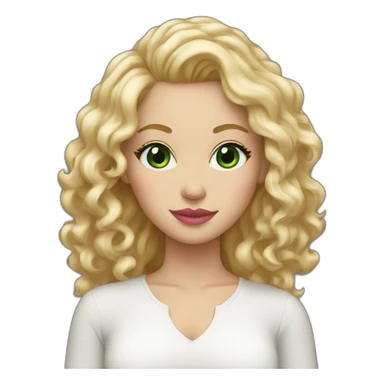 White woman with green eyes, pink lips, blond curly hair sticker