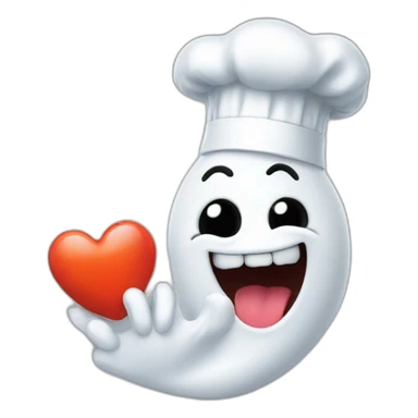ghost with chef hat blowing a kiss with a heart sticker