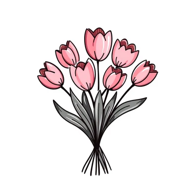 light pink tulip bouquet, hand drawn, sketchy, colorful sticker