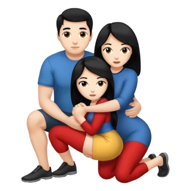 Девушка с большими симками голая на калениях, а заде голый мужчина с членом, лицом перед, держит её большую жопу. белое тело, волосы черные, только они дваем голые sticker