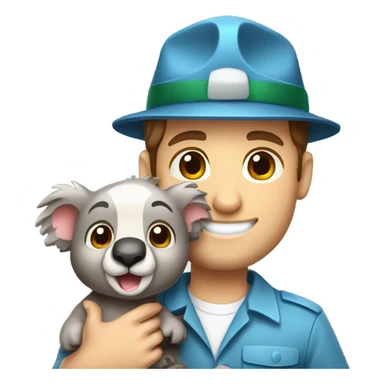 Caucasian brown hair male zookeeper holding cute koala sticker