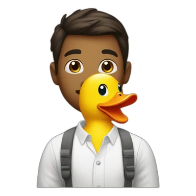 A young man talking to rubber duck sticker