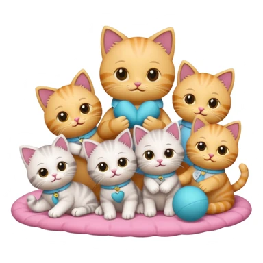 ten cute kittens playing with a doll, emoji style sticker