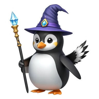 A penguin wearing a wizard hat and holding a magic wand sticker