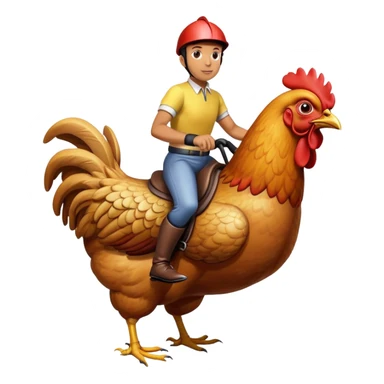 person riding a giant chicken like a jockey, funny meme, comical, human jockey on chicken sticker