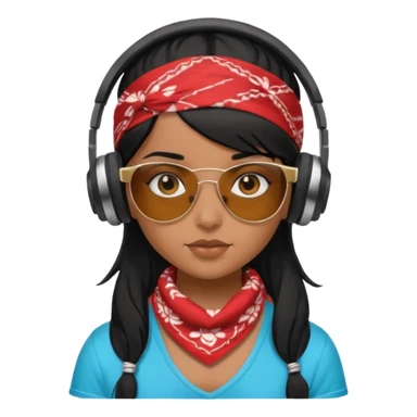 black haired girl with shades, headphones and bandana sticker