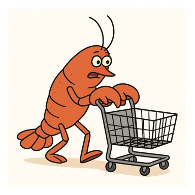 lobster pushing a shopping cart, white background sticker