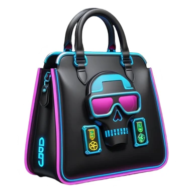 Ultra realistic dolce and Gabbana bag in a black color with cyberpunk neon-lit embellishment, 3d render, isolated, 8k sticker