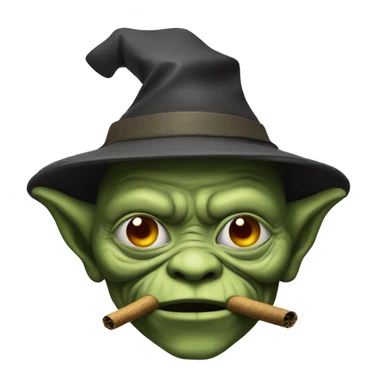 generate an emoji of a japanese goblin smoking and wearing a hat sticker