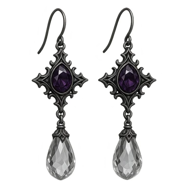 goth earrings with crystal drop, dark amethyst, mystical gothic sticker