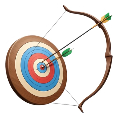 A professional recurve bow with an arrow nocked, ready to be released. The target features concentric rings, placed at a distance. The emphasis is on the bow, arrow, and target, highlighting the precision, focus, and skill involved in competitive archery. sticker