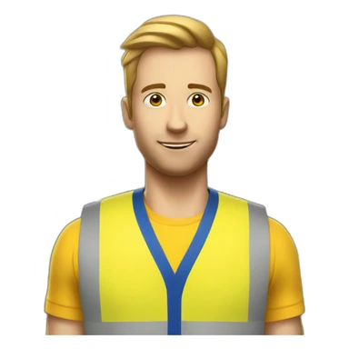 Ikea coworker blue t-shirt stripe and yellow vest sticker