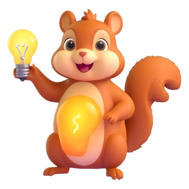 a squirrel with a glowing idea bulb, surprised expression sticker