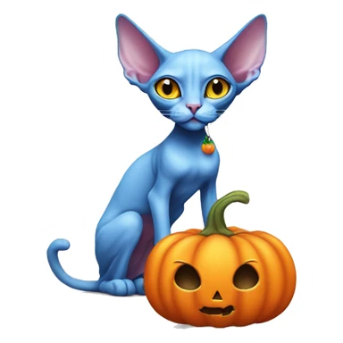 blue sphynx halloween cat with a pumpkin full of candies sticker
