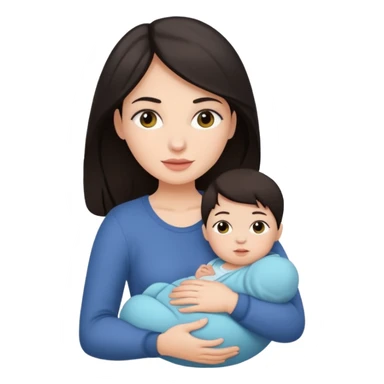 Beautiful white woman with dark hair holding a baby sticker