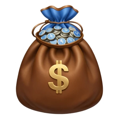 brown money bag of blue coins sticker