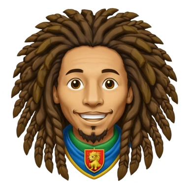 very realistic Bob Marley with gigantic dread locks in form heraldic crest with lion sticker