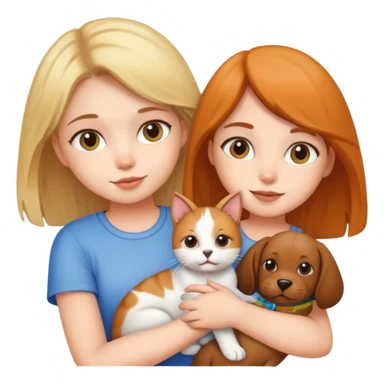 Girl holding a cat and a dog sticker