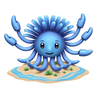 Light blue sea anemone with arms listening to music on sand sticker
