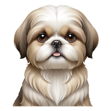 Cinematic Noble Shih Tzu Portrait Emoji, Poised and elegant, with a luxurious, flowing fur in refined muted tones, delicate features and wise, gentle eyes, simplified yet meticulously detailed, glowing with a soft, regal radiance, high shine, exuding quiet dignity and timeless charm, soft glowing outline, capturing the essence of a noble Shih Tzu that epitomizes refined poise! sticker