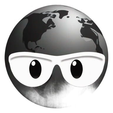 black and white emoji with half a planet with some buildings o sticker
