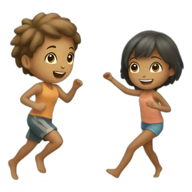 girl & boy playing tag on the beach sticker