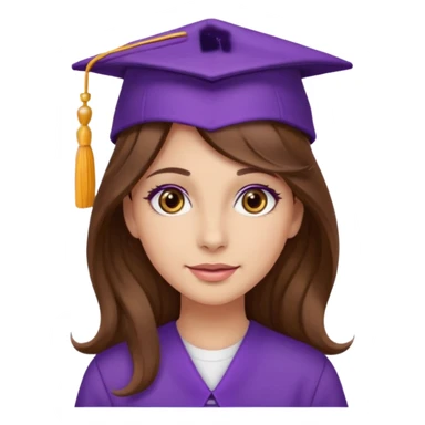 beautiful  woman normal skin with wavy long long brown hair and hazel eyes with purple school hat sticker