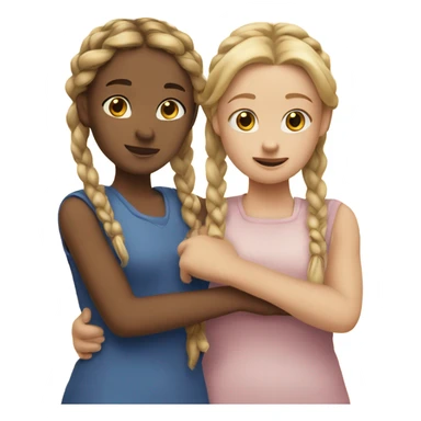 Two girls hugging one girl has dark blonde braids and fair skin one girl has blonde braids and fair skin sticker