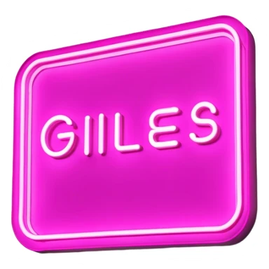 Pink neon sign with the word Giles sticker