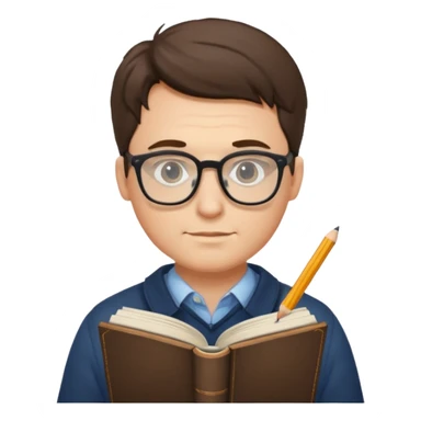 man write in book , wearing glasses sticker