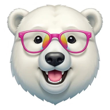 laughing polar bear headshot wearing a t-shirt and oversized colorful glasses sticker