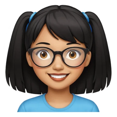 filipino woman black hair in pony tail with straight bangs and big glasses sticker