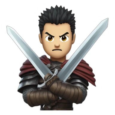 angry berserk guts carrying a huge sword on his shoulder framed on his bust sticker