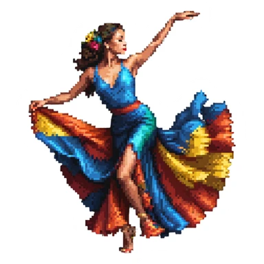 Colombian salsa dancer woman in flowing dress, dynamic dance pose, vibrant colors sticker