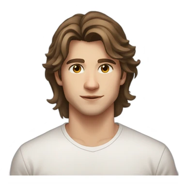 22 years old, Russian guy, long brown shoulder-length hair, white T-shirt, brown eyes sticker