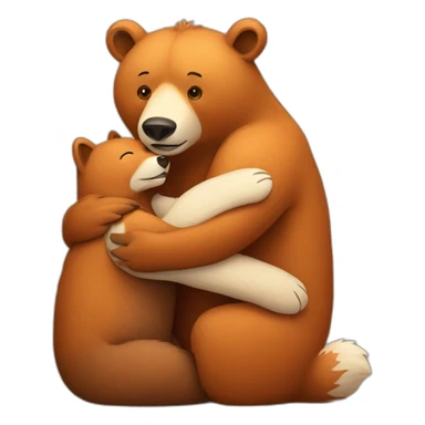 Bear strongly hugs a fox sticker