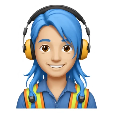 construction worker with long blue hair and headphones sticker
