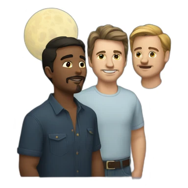 two white guys and a chicano looking at the moon sticker
