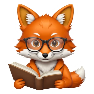 Emoji of a Fox with Glasses reading a book about artificial intelligence  sticker