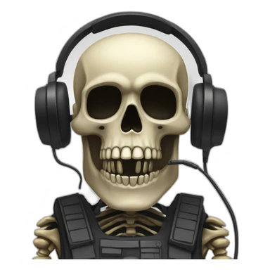 Military Skeleton mask with a long black mask underneath it and headset with a microphone sticker