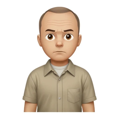 Carl from Sling Blade, serious expression, recognizable features, chin sticking out, slouching posture, no glasses, shirt with collar,  side view,show his entire body, he is standing. we see him from the side. Not frontal view. Side view. He sticks his head forward sticker