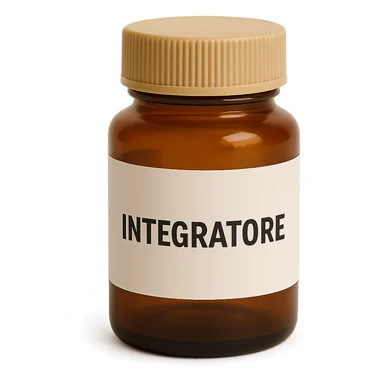 boccetta di integratore con la scritta "INTEGRATORE" SULL'ETICHETTA sticker
