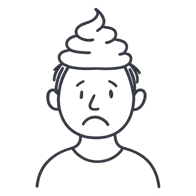 hand-drawn outlined icon of a man with poop on his head sticker