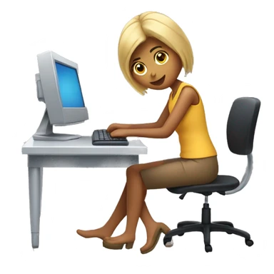 Chica trabajando en la computadora, pelo corto castaño  sticker