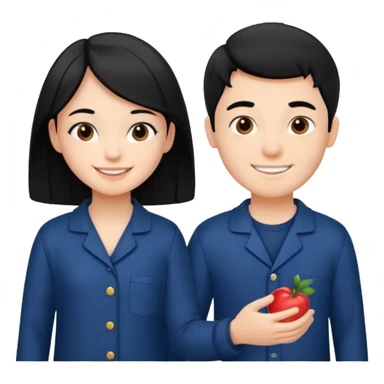 black haired boy and a girl in navy blue pajamas sticker