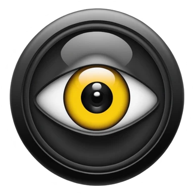 Minimalist emoji-style sticker of a black surveillance camera lens with a demonic eye inside, grayscale, with the words “ALWAYS WATCHING” below

 sticker