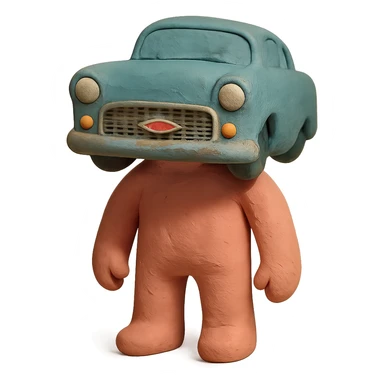 claymation style body with a Chevrolet car face, pastel colors sticker